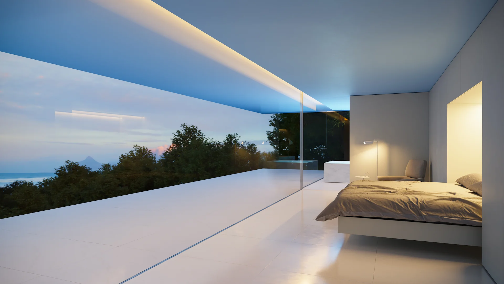 Dormitorio de Bellavista 7 con vistas al mar en Roca Llisa, Ibiza